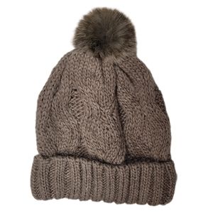 H&M > Chunky Cable Knit Beanie Faux Fur Pom Pom One Size